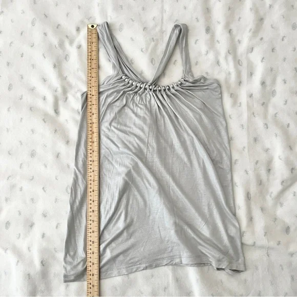 French Connection Mod Silver Halter Glam Boho Blouse w/ Beaded Detail – Medium - Picture 9 of 11